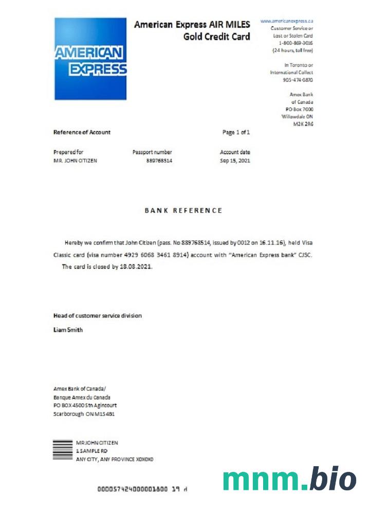 Canada American Express Air Miles Gold przykład zamknięcia karty kredytowej w formatach Word i PDF